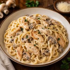 Паста с курицей и грибами